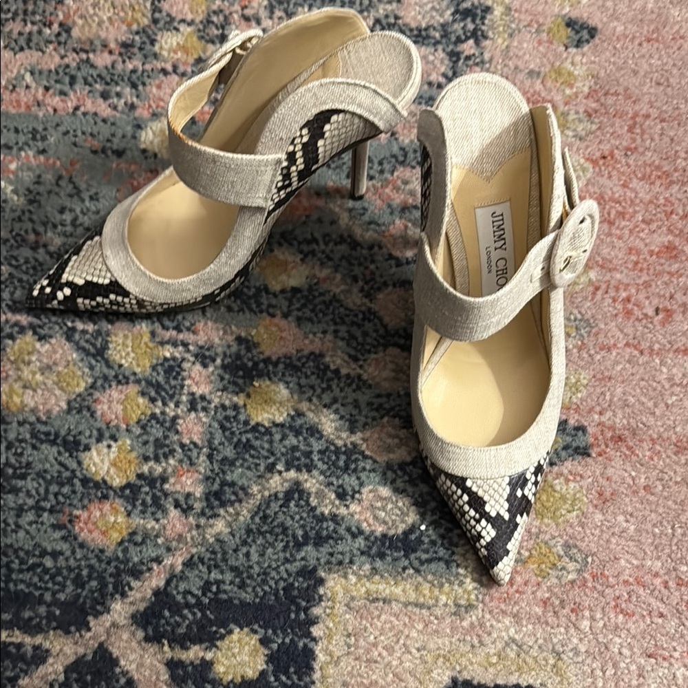 Jimmy Choo Beige and Black Snakeskin Heels